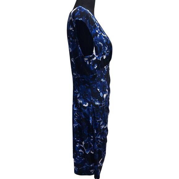 Lauren Ralph Lauren Blue Black Abstract Print Ruched Wrap Dress Cap Sleeve Size - Picture 10 of 11